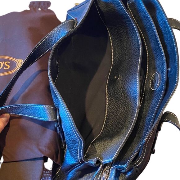 Vintage Tod’s Black Pebbled Leather Baquette Bag New - Picture 5 of 15